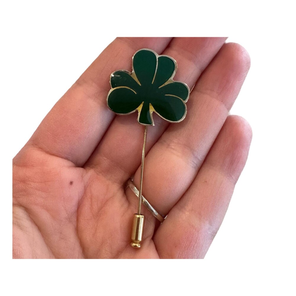 Clover Pin Green and Gold 3 leaf clover pin st Patrick’s day  Saint Pattys Day